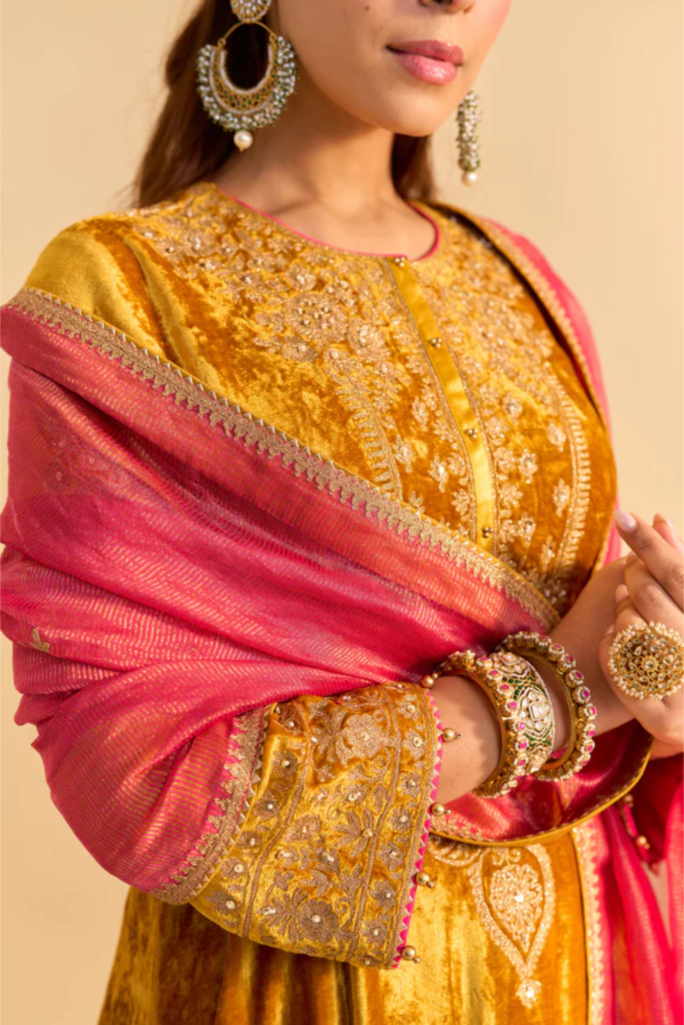 Laiba - Mustard A-line Kurta with Dhoti and Dupatta