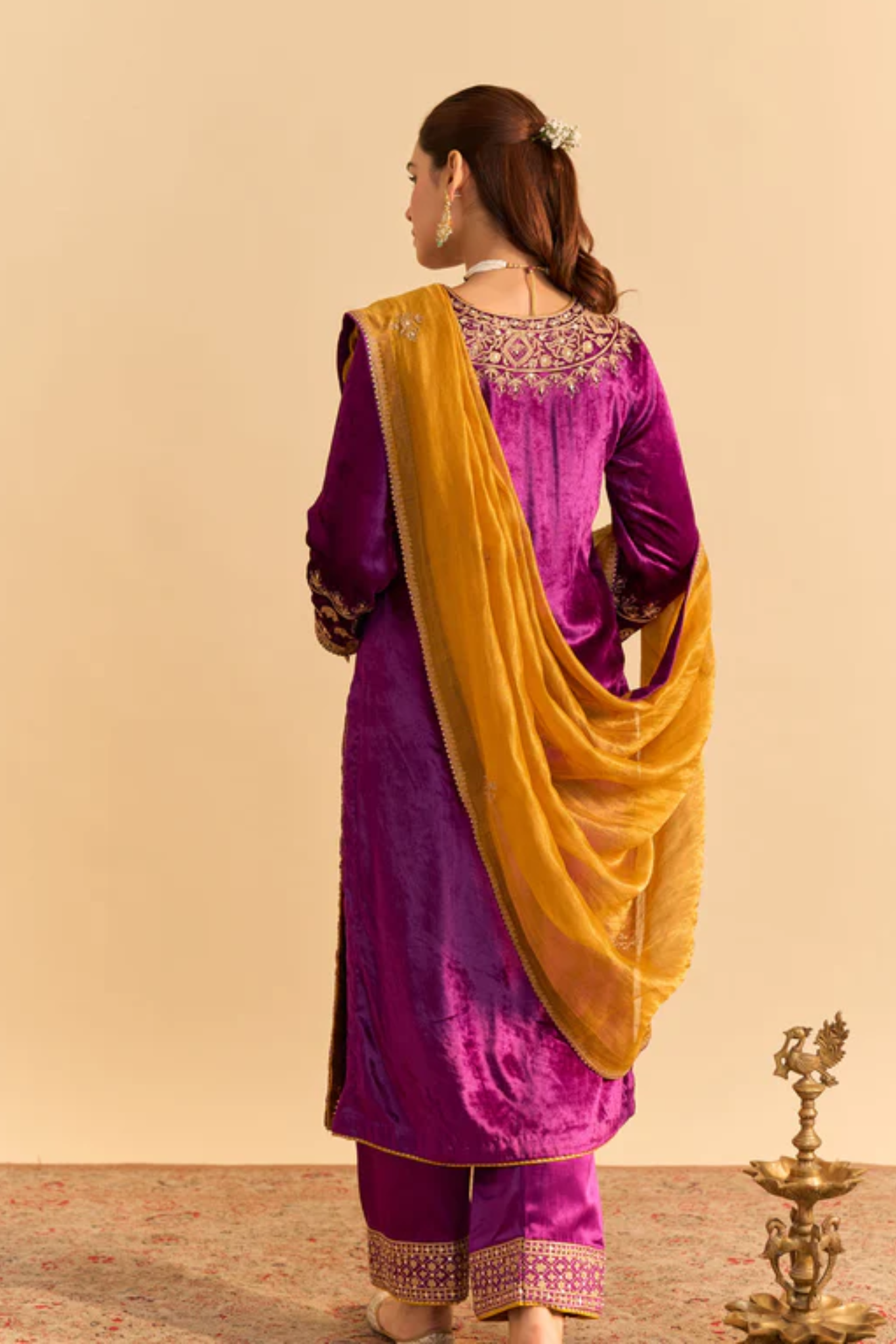 Aynaz - Silk Velvet Deep Purple Kurta With Salwar