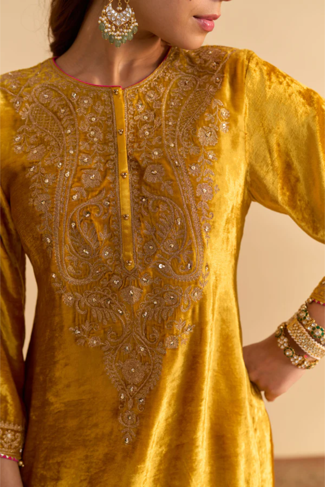 Aroob - Silk Velvet Mustard Kurta With Sharara And Dupatta