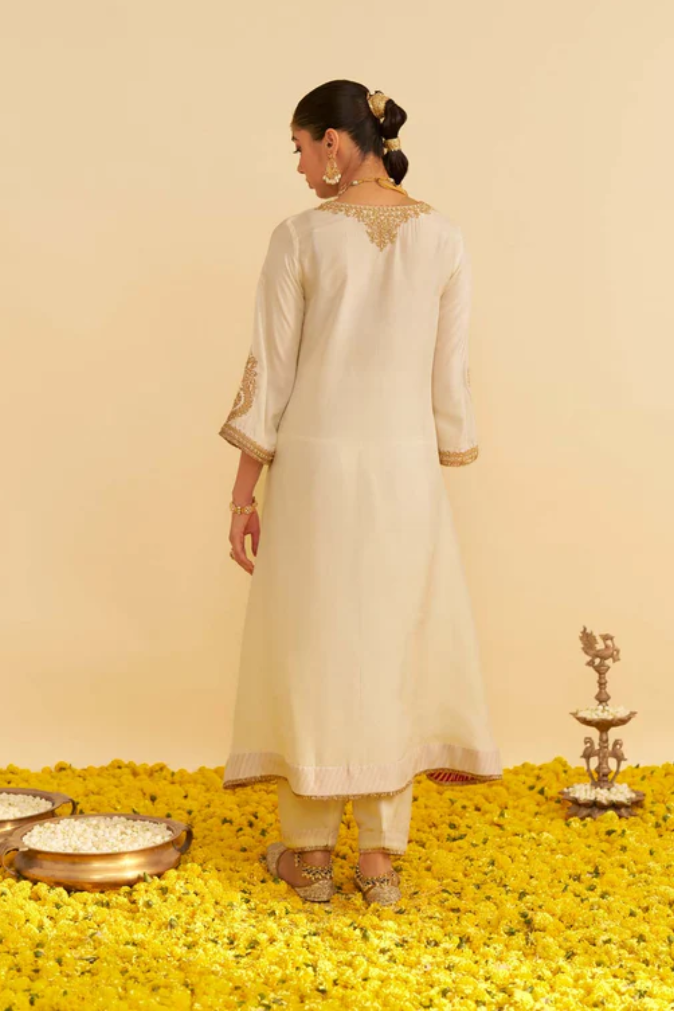 Haayat - Daisy Ivory Long Kaftan With Salwar