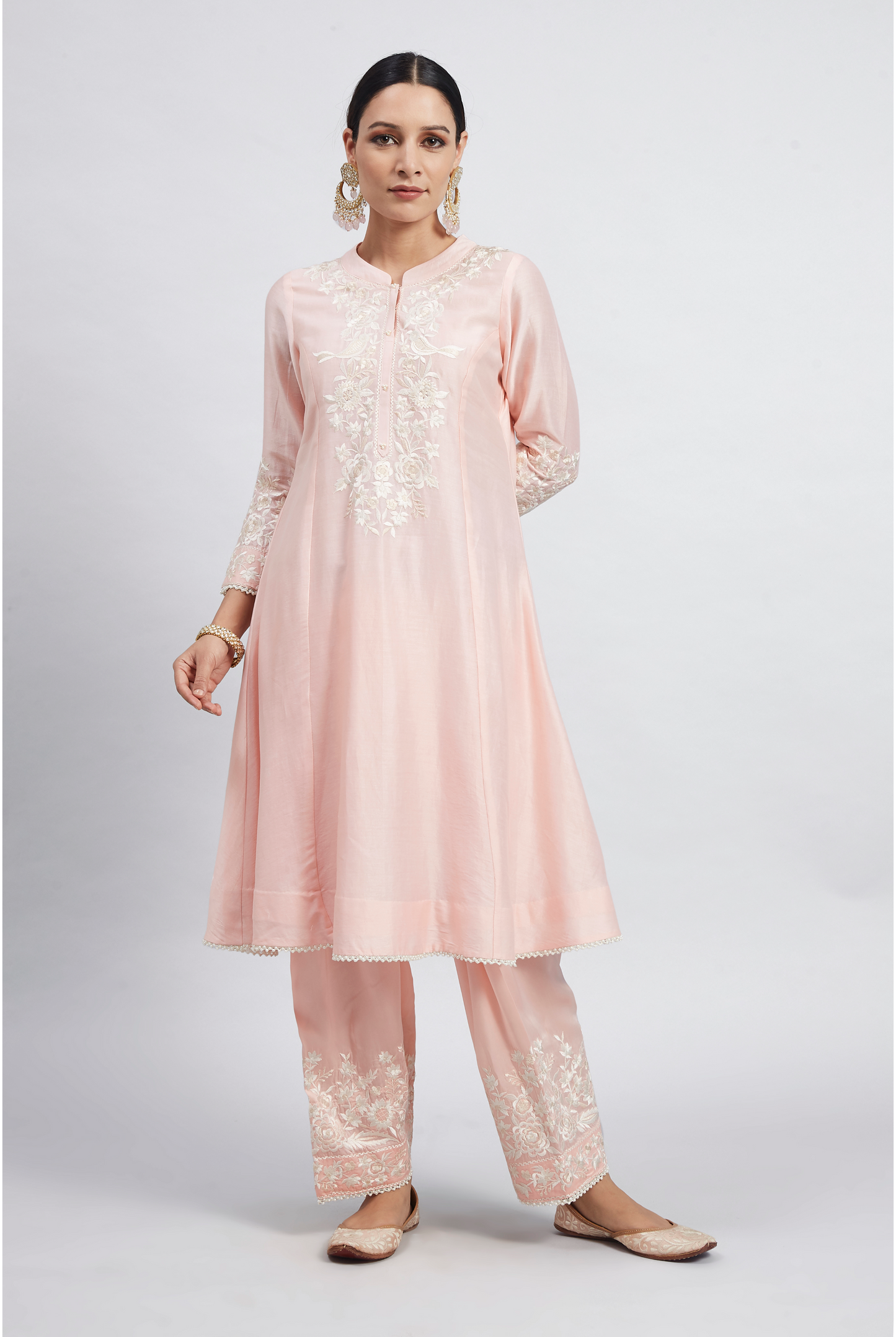 Kaina Pure Chanderi Silk Parsi Gara Embroidered Ensemble - Soft Pink