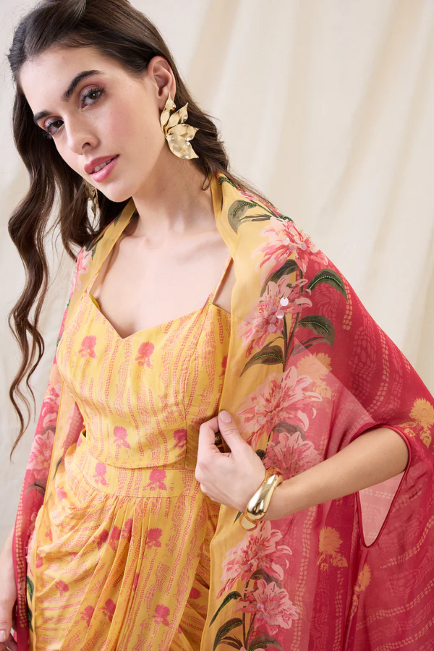 Ravya Drape Dress with Embellished Cape