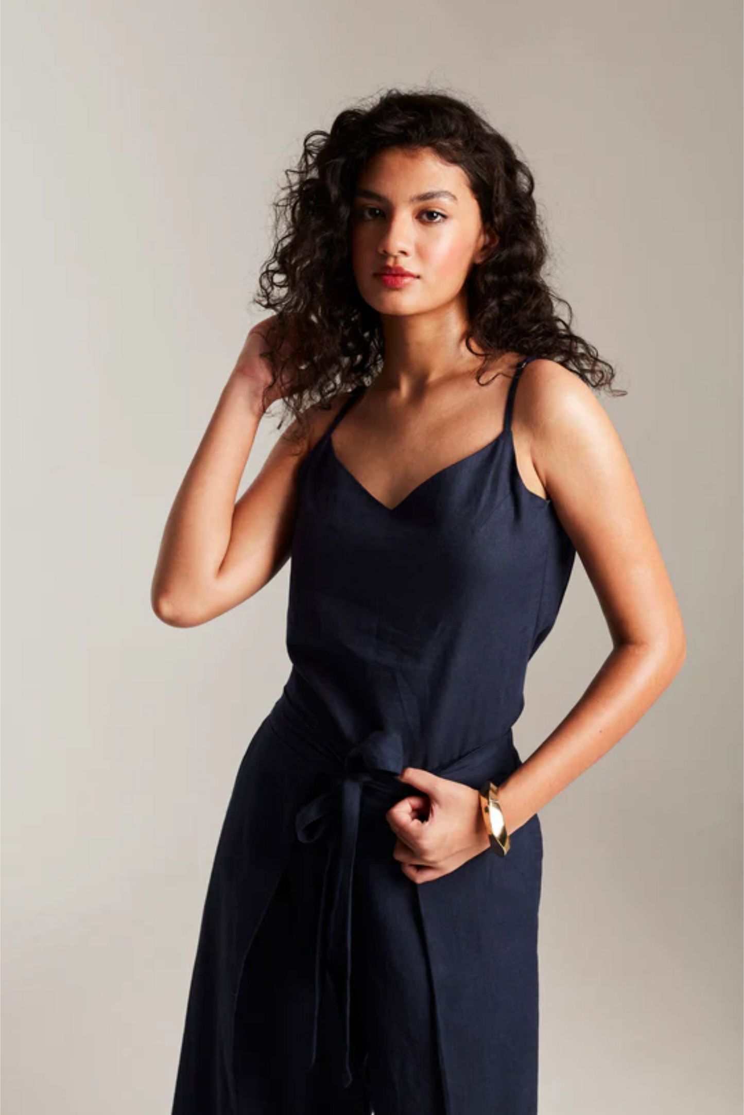 Navy Co-Linen Camisole Top & Wrap Pants