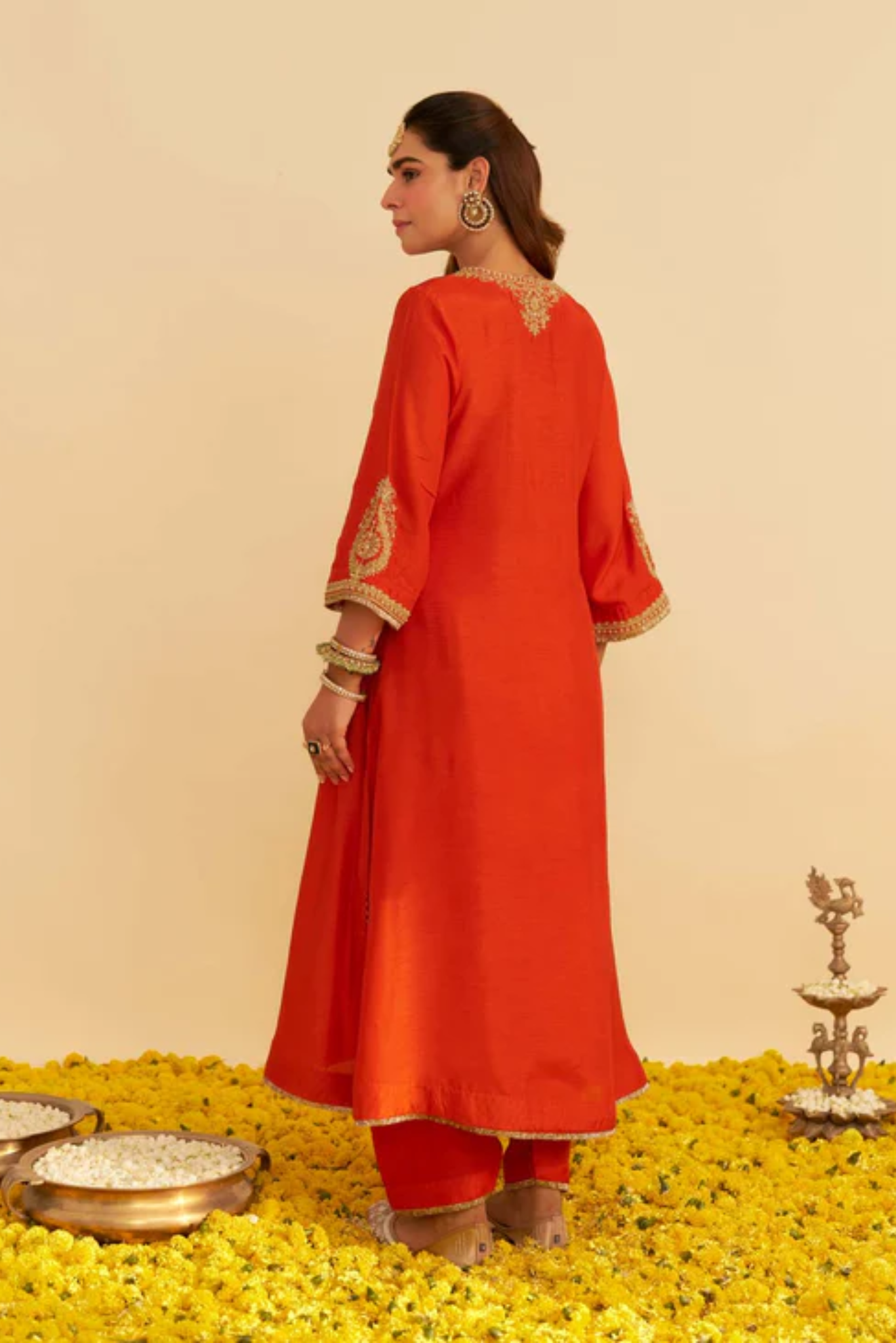 Haayat - Burnt Orange Long Kaftan With Salwar