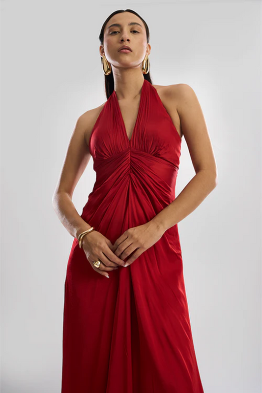 Desire Halter Dress in Red