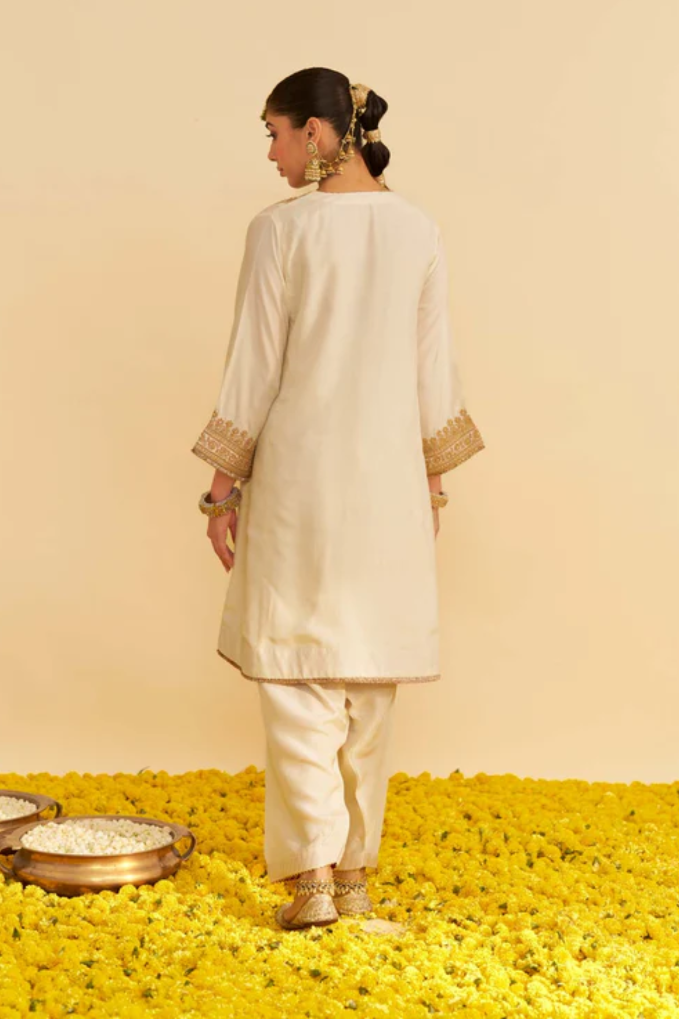 Mehza - Daisy Ivory Short Chauga With Salwar and Dupatta