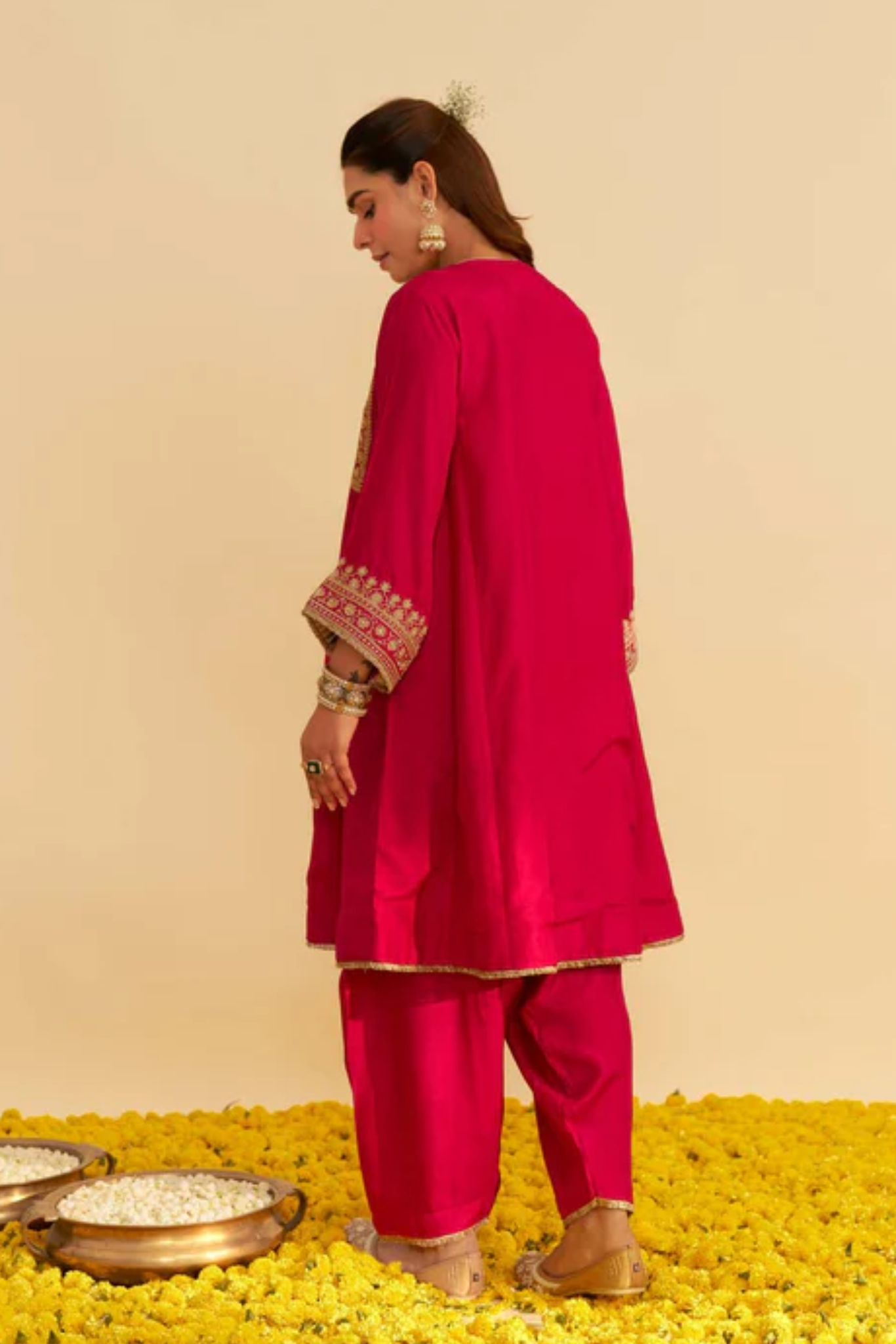 Mehza - Hotpink Short Chauga With Salwar and Dupatta
