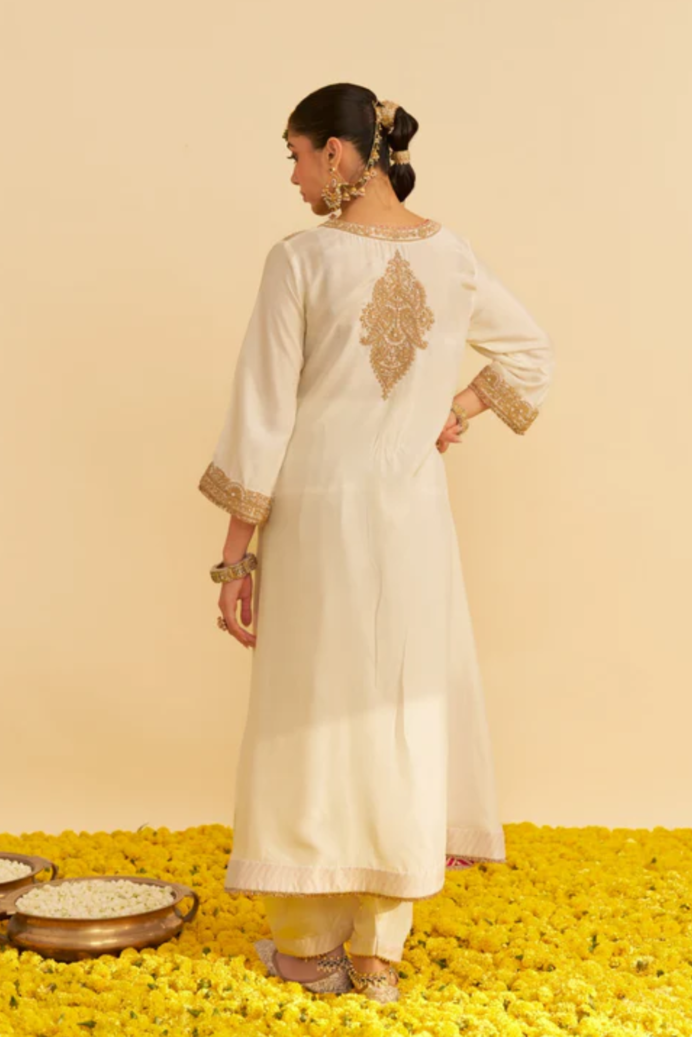 Hiba - Daisy Ivory Long Kaftan With Salwar