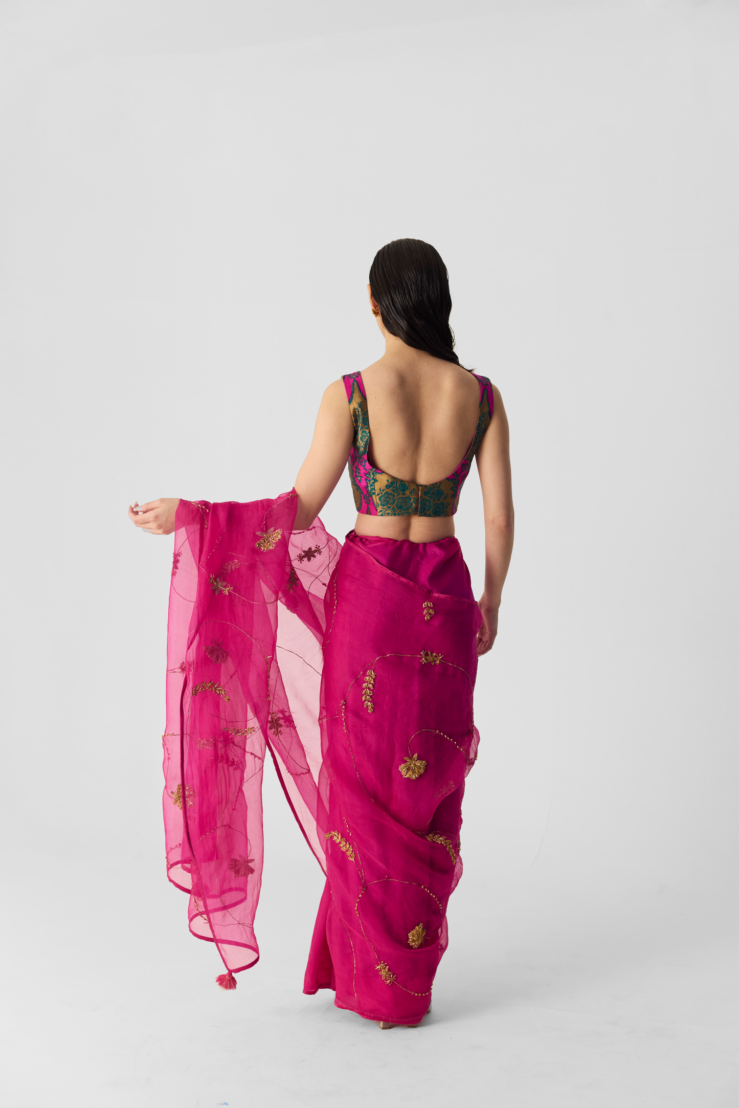 Pink Embroidered Saree