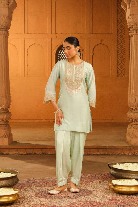 Arisa Short kurta with salwar - Misty Green