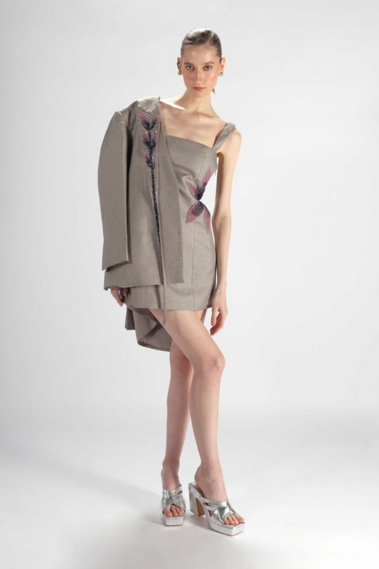 Grey Embroidered Dress