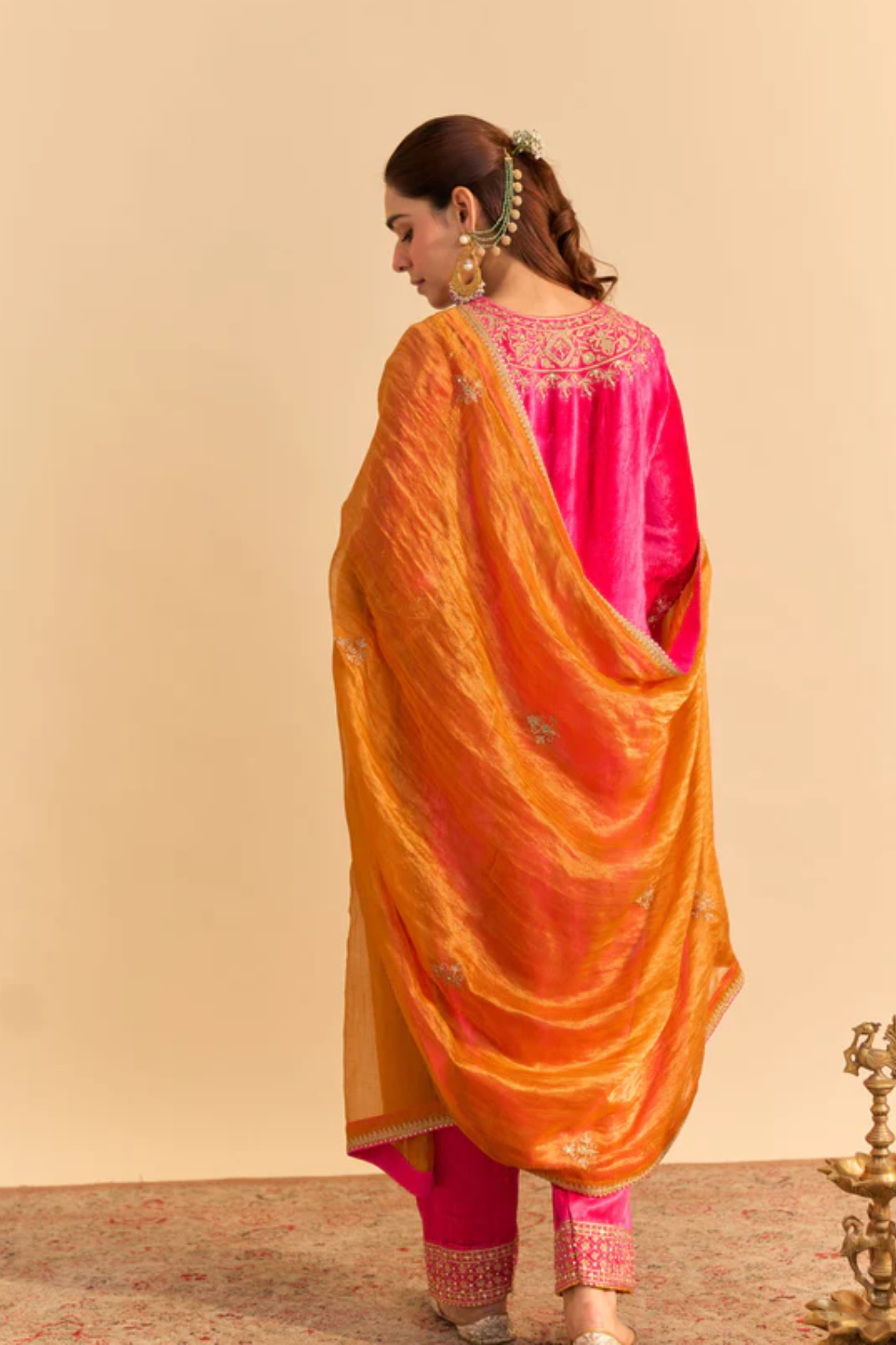 Aynaz - Silk Velvet Hotpink Kurta With Salwar