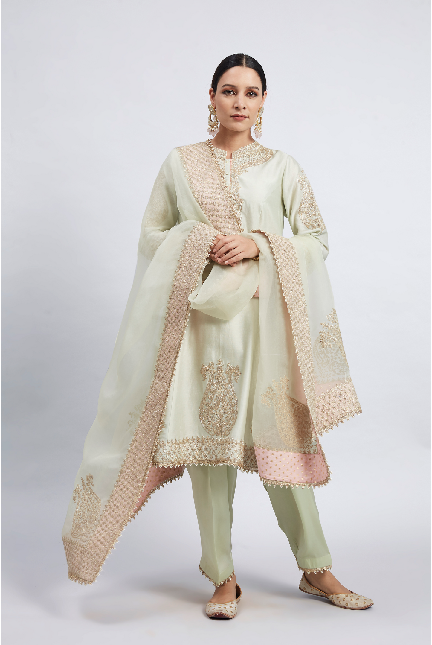 Rabhya Tilla Embroidered Kurta Set - Mint Green