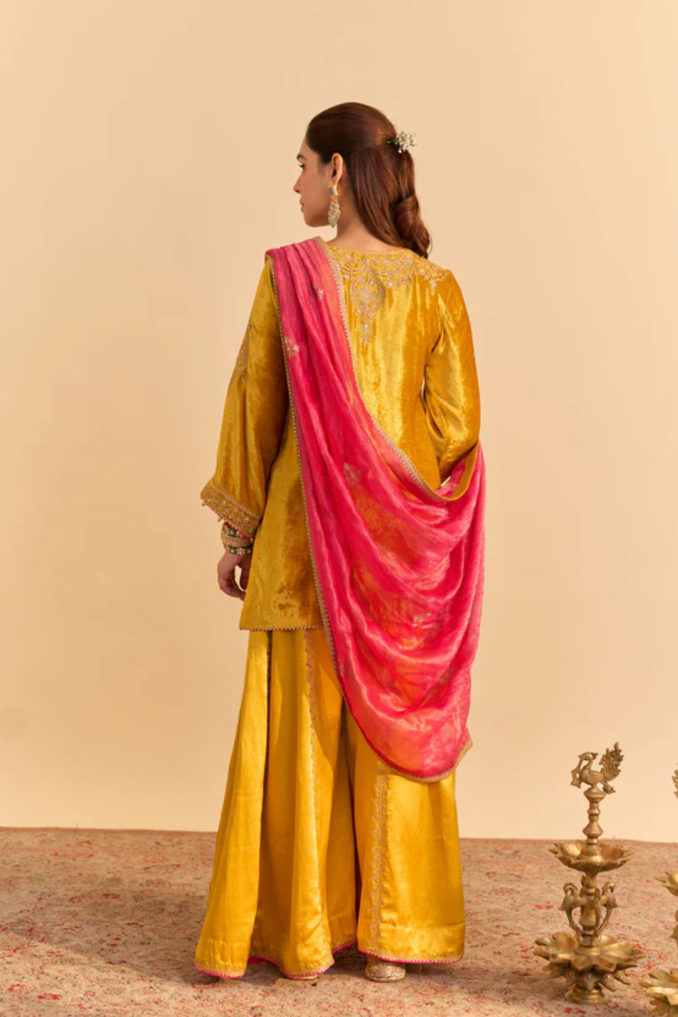 Aroob - Silk Velvet Mustard Kurta With Sharara And Dupatta