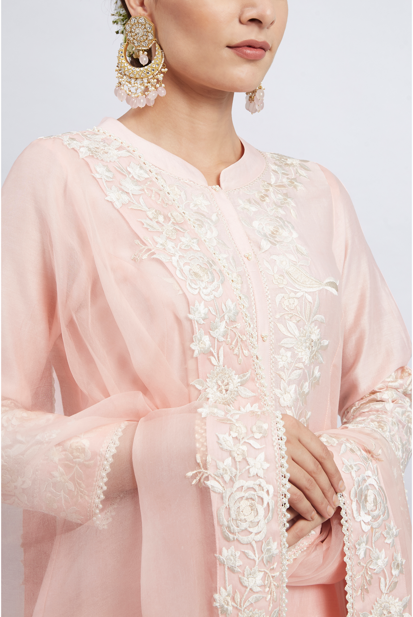 Kaina Pure Chanderi Silk Parsi Gara Embroidered Ensemble - Soft Pink