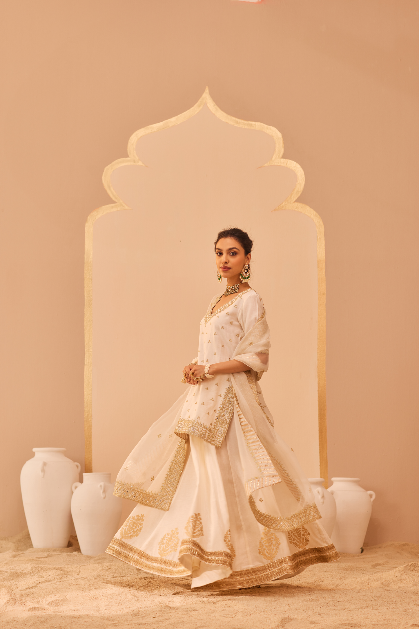 Faaiza Kurta Lehenga Set - Daisy Ivory