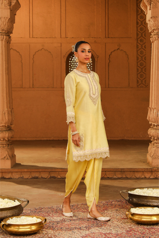 Anika Short kurta with dhoti - Lemon Yellow