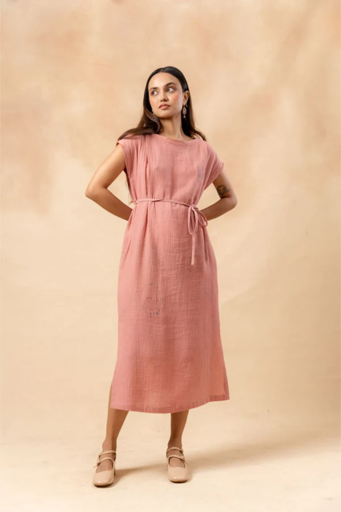 ERNA ORGANIC COTTON DRESS WITH WAIST BELT