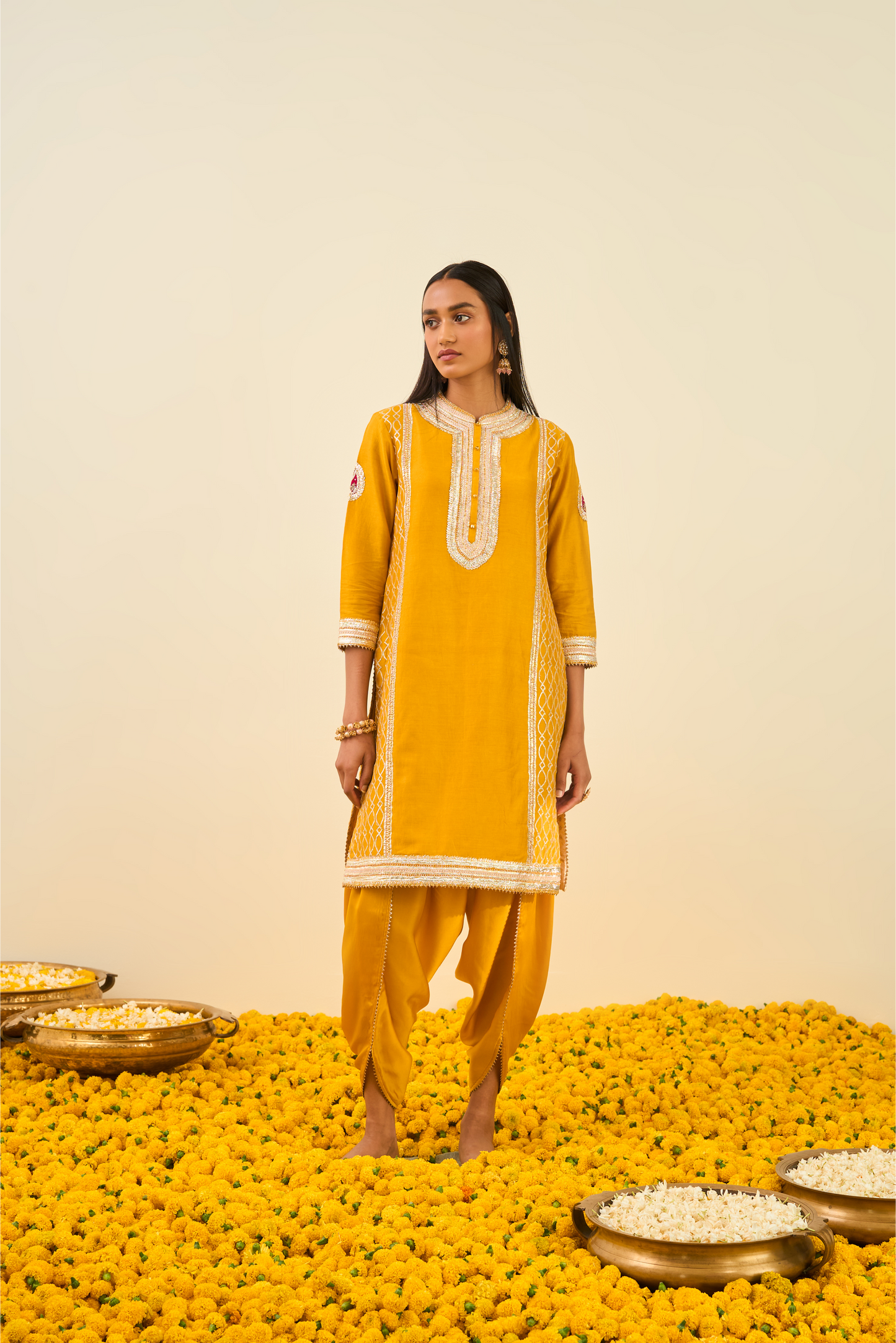 Aliza Kurta With Dhoti - Glaze Mustard