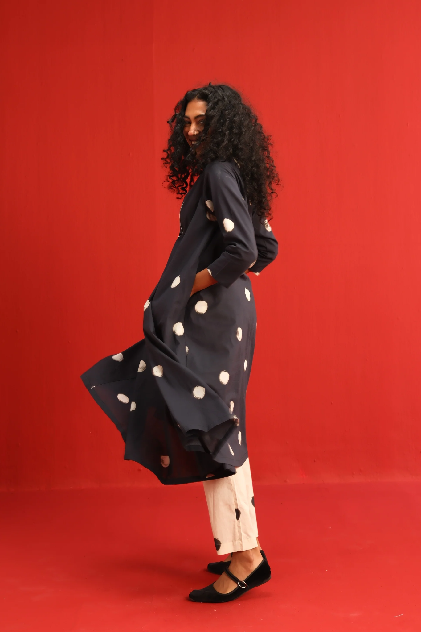 Polka A-line Kurta Set