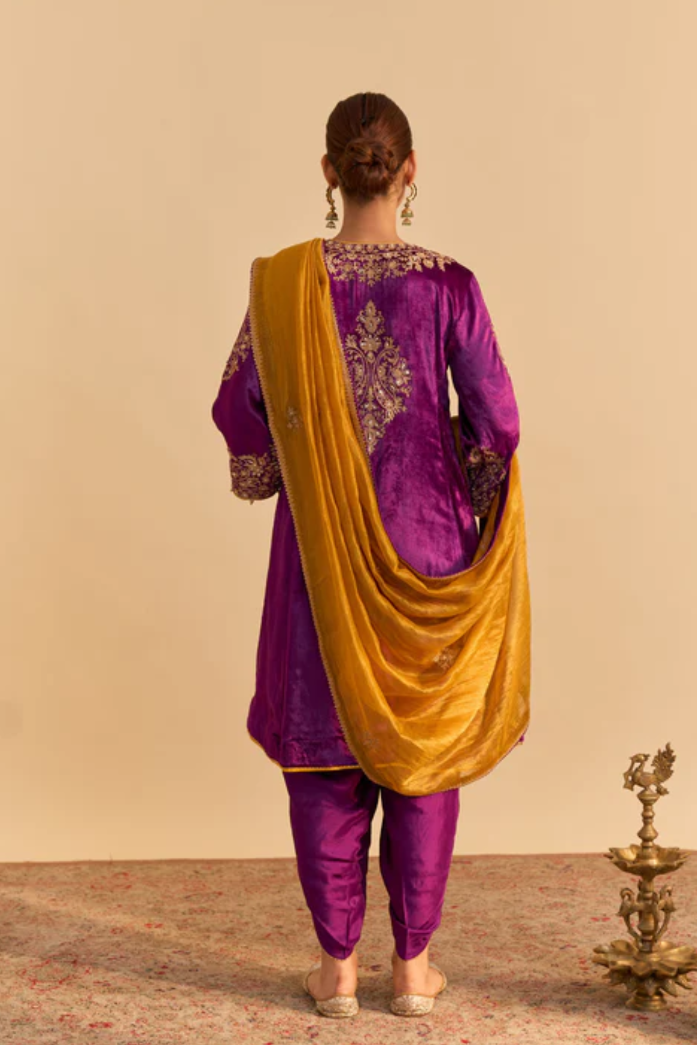 Eira - Silk Velvet Deep Purple A-line Kurta With Dhoti