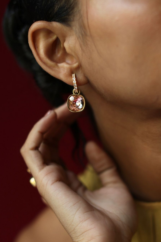 The Shift Earrings - Golden and Crystal