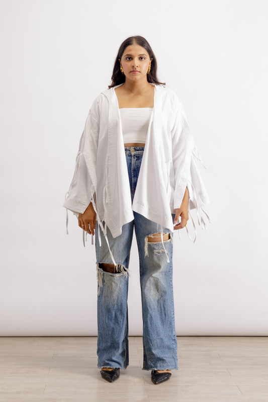 White Deconstructed Denim Cape Jacket