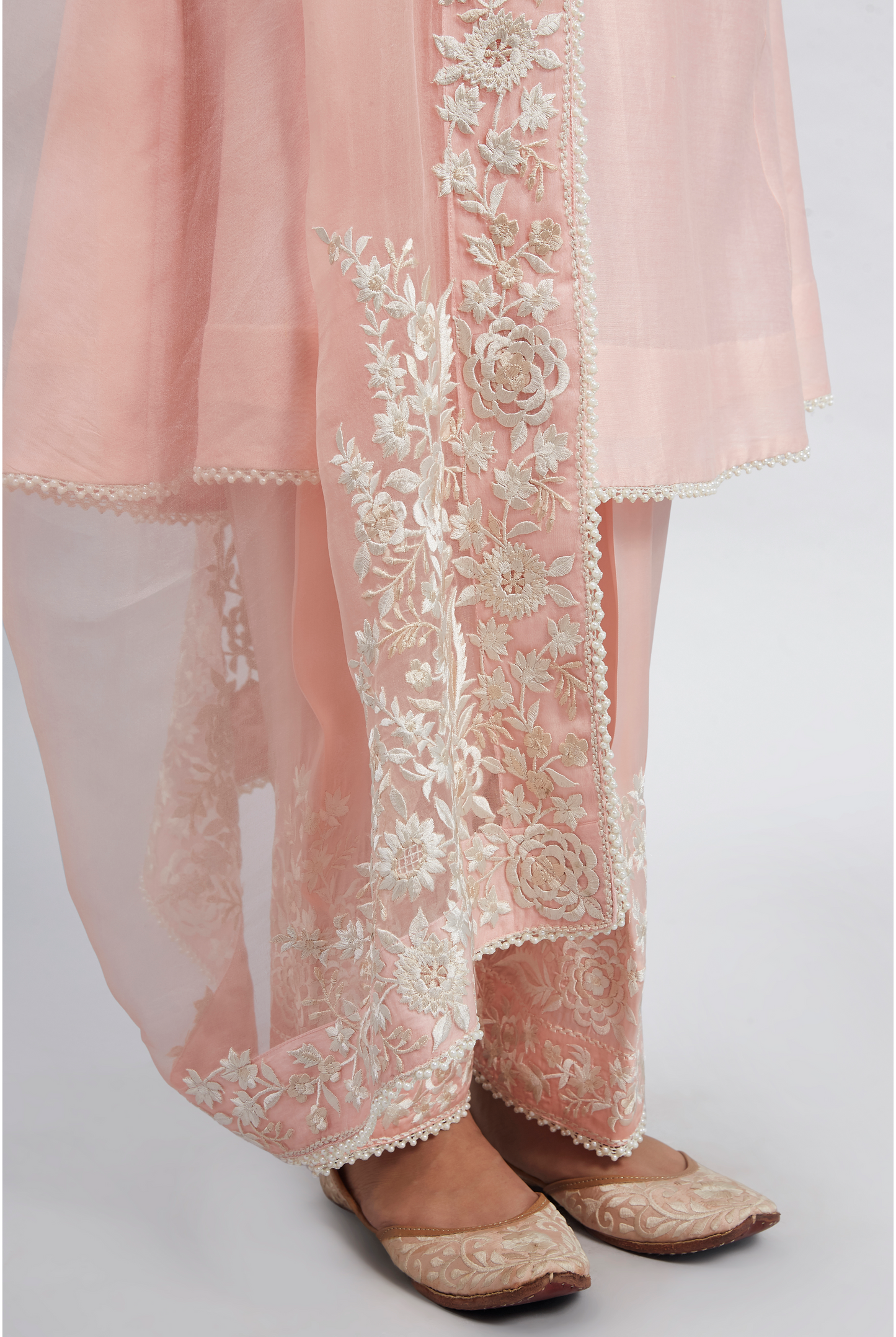 Kaina Pure Chanderi Silk Parsi Gara Embroidered Ensemble - Soft Pink