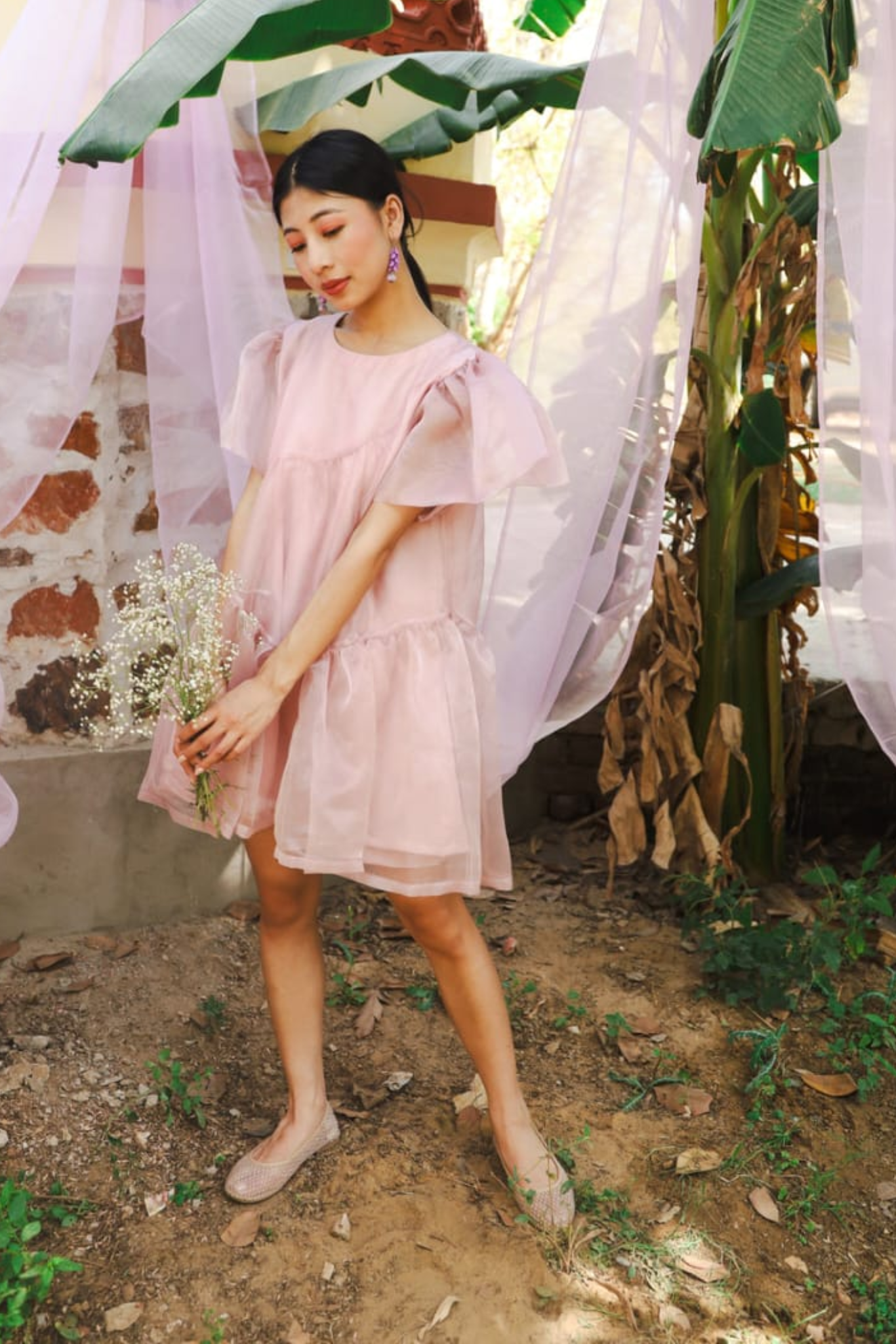 Mini Panelled Tier Dress- Mauve