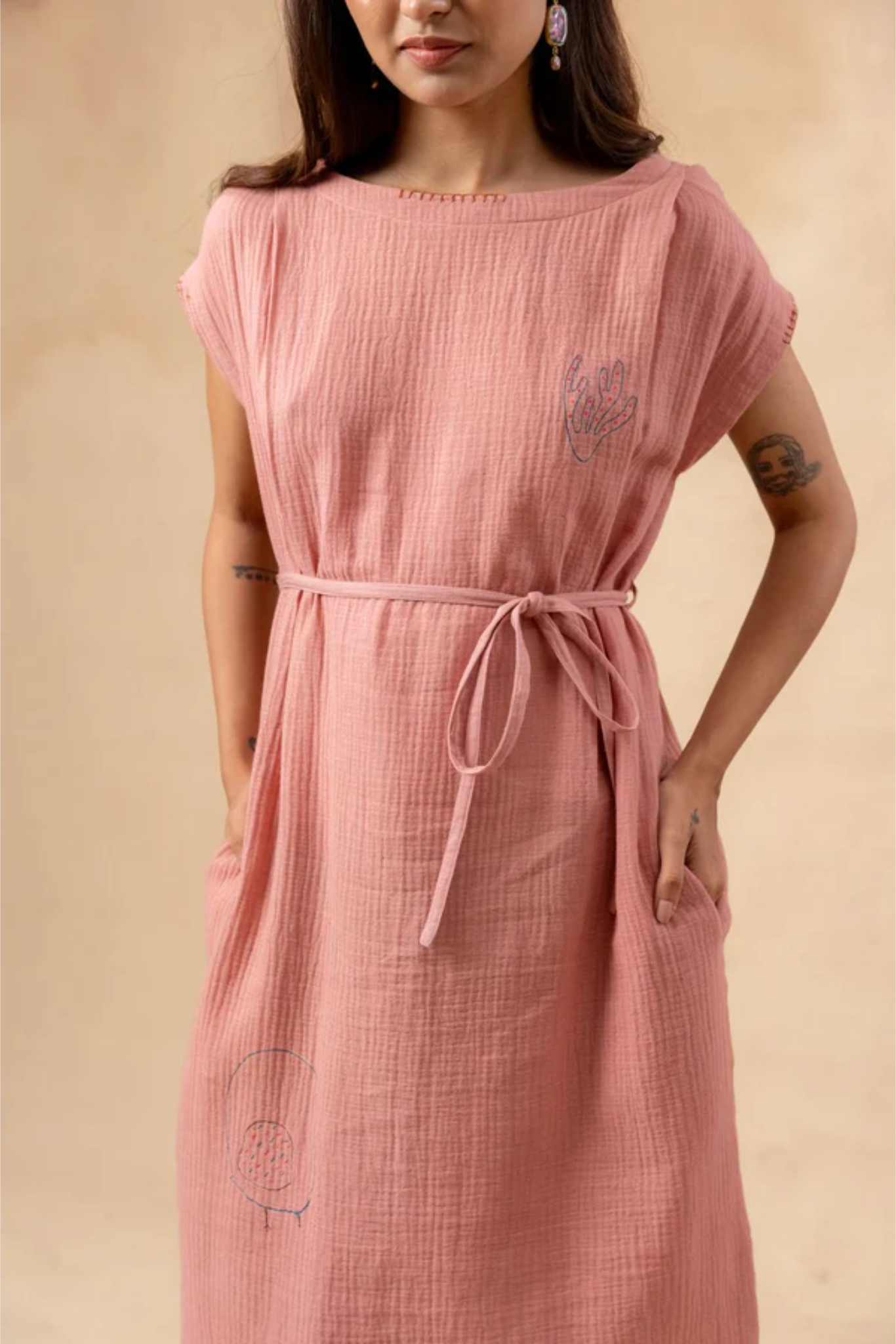 ERNA ORGANIC COTTON DRESS WITH WAIST BELT