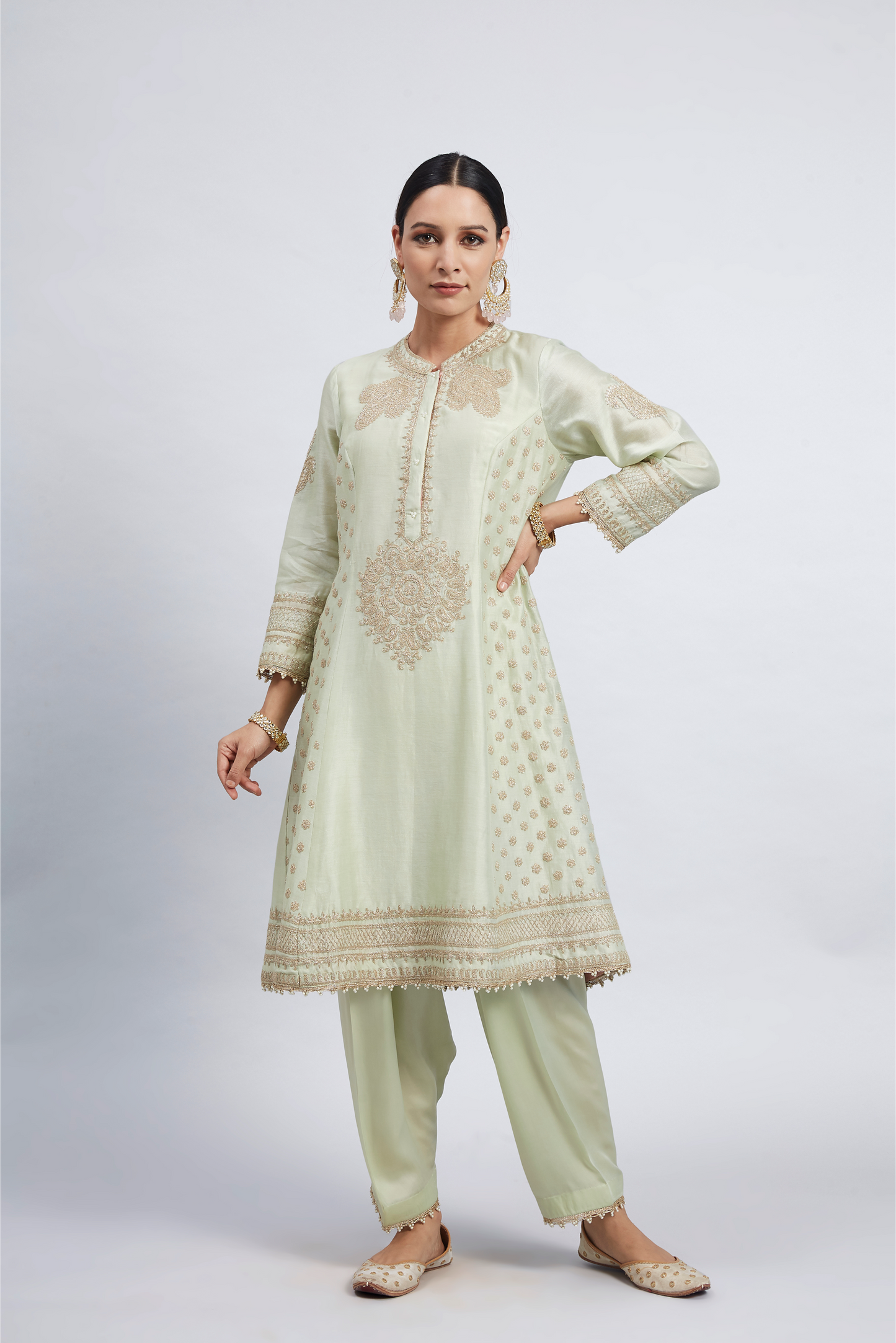 Naazira Embroidered Kurta Set - Mint Green