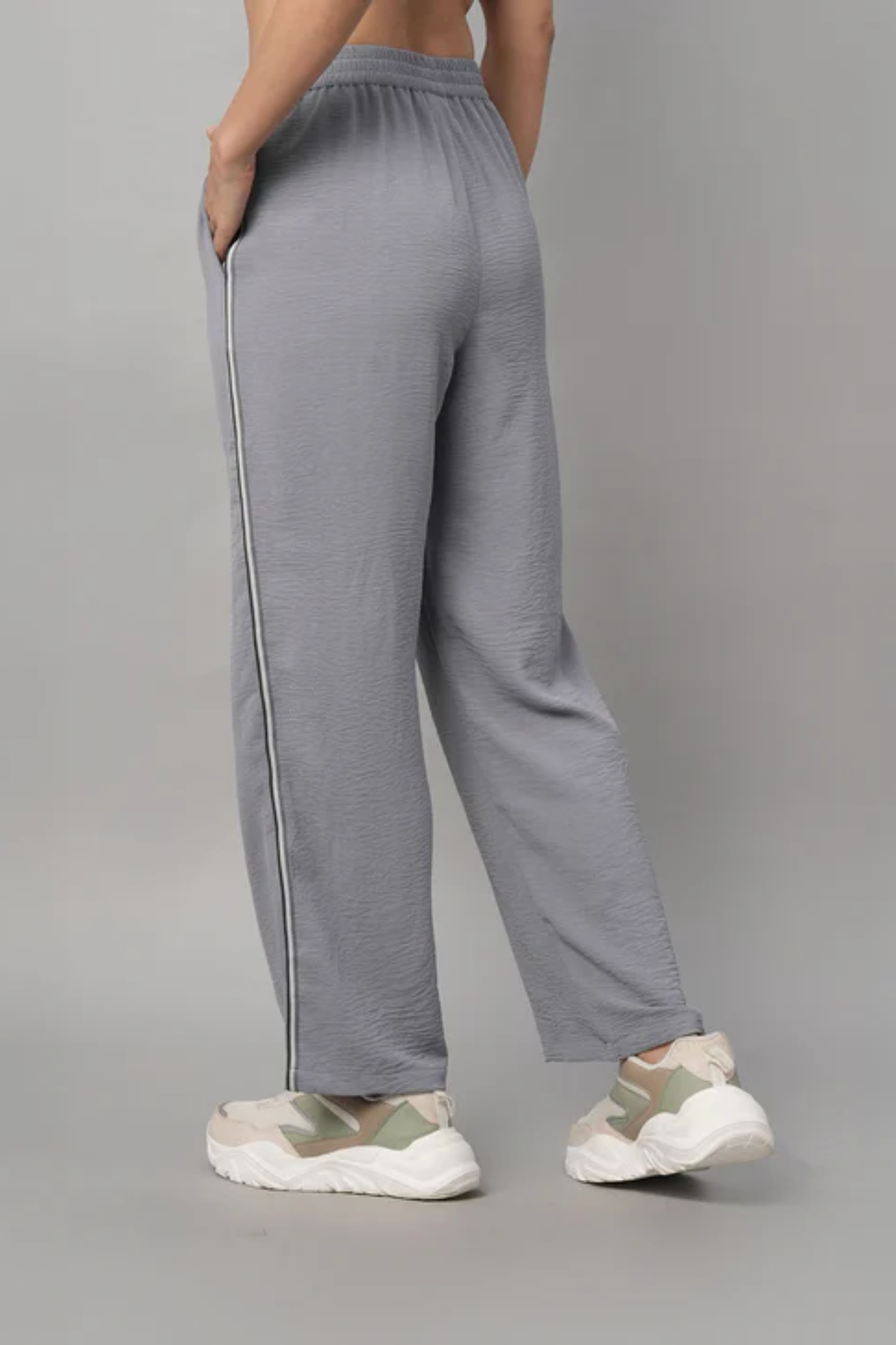 Grey Tie Up Top with Loose Pants Cord Set