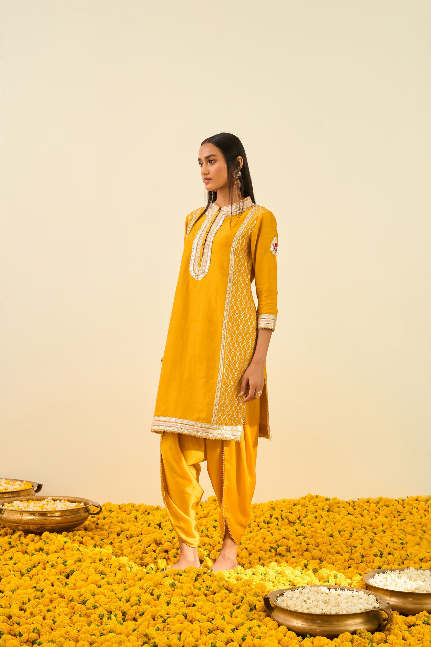 Aliza Kurta With Dhoti - Glaze Mustard