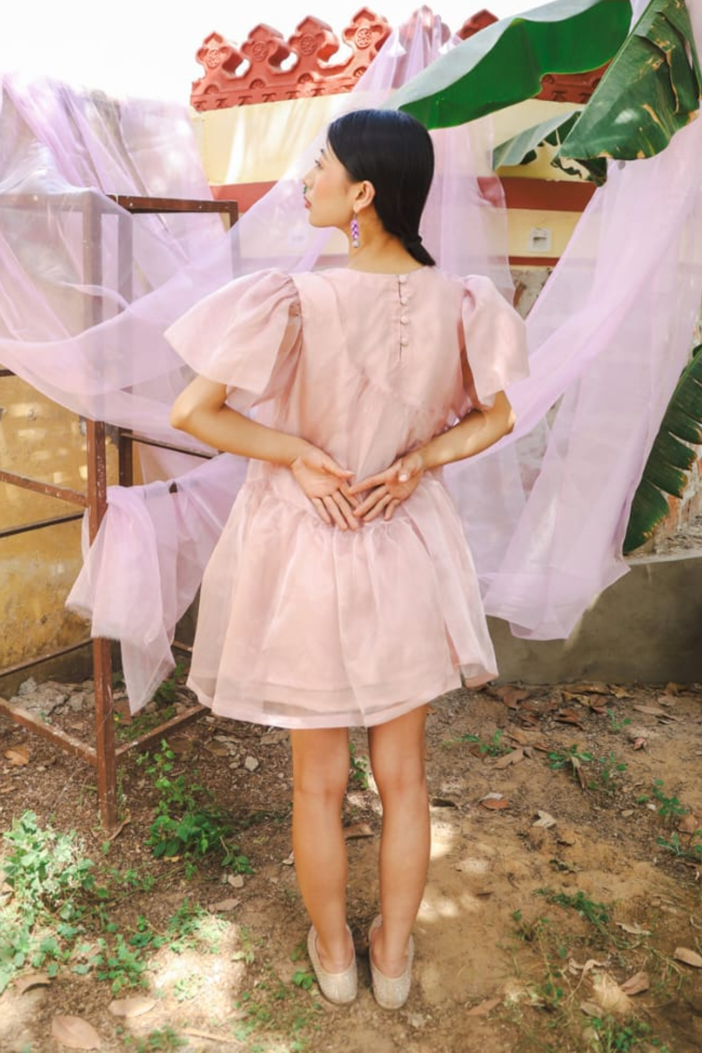 Mini Panelled Tier Dress- Mauve