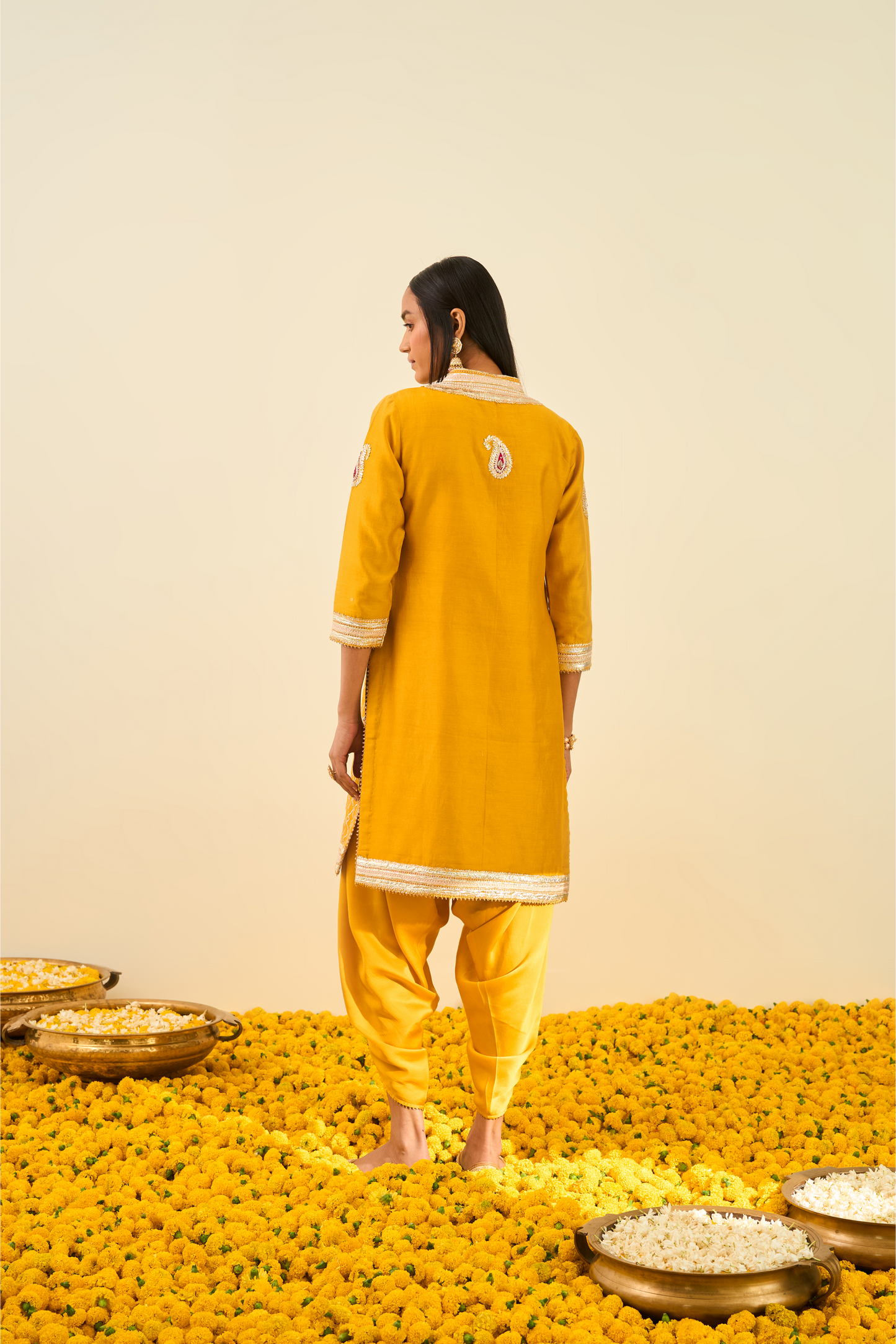 Aliza Kurta With Dhoti - Glaze Mustard