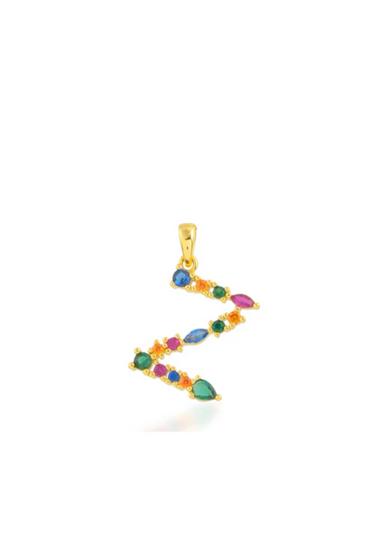 Multi Gemstone Alphabets Necklace - Z
