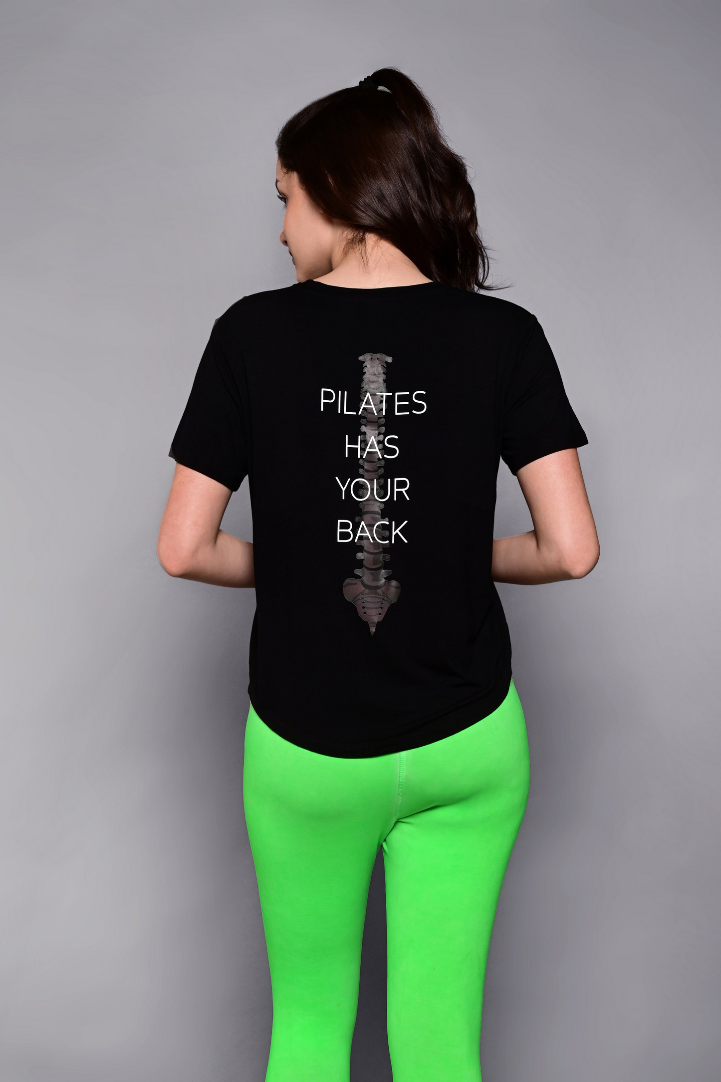 'Pilates Has Your Back' Printed Tee - Black