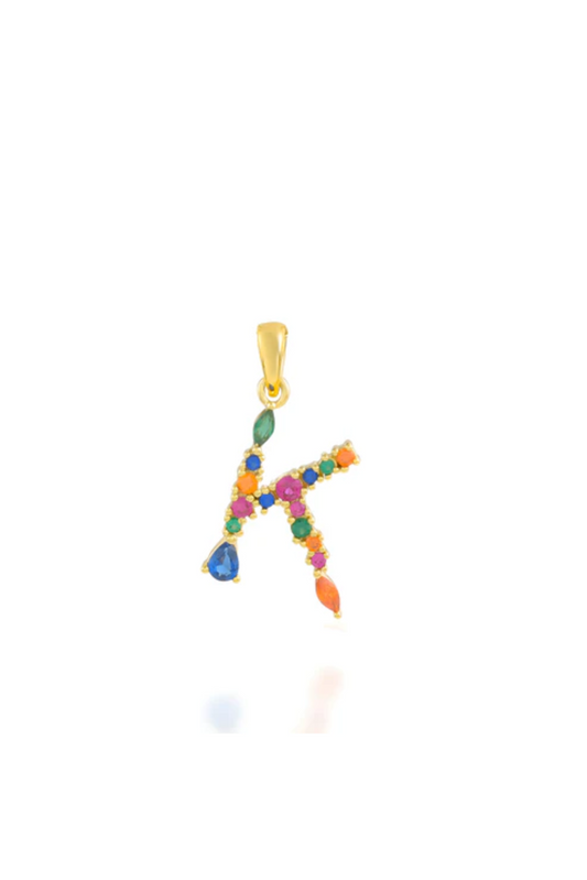 Multi Gemstone Alphabets Necklace - K