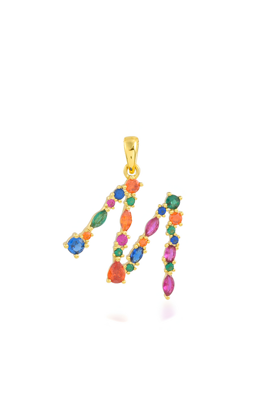 Multi Gemstone Alphabets Necklace - M