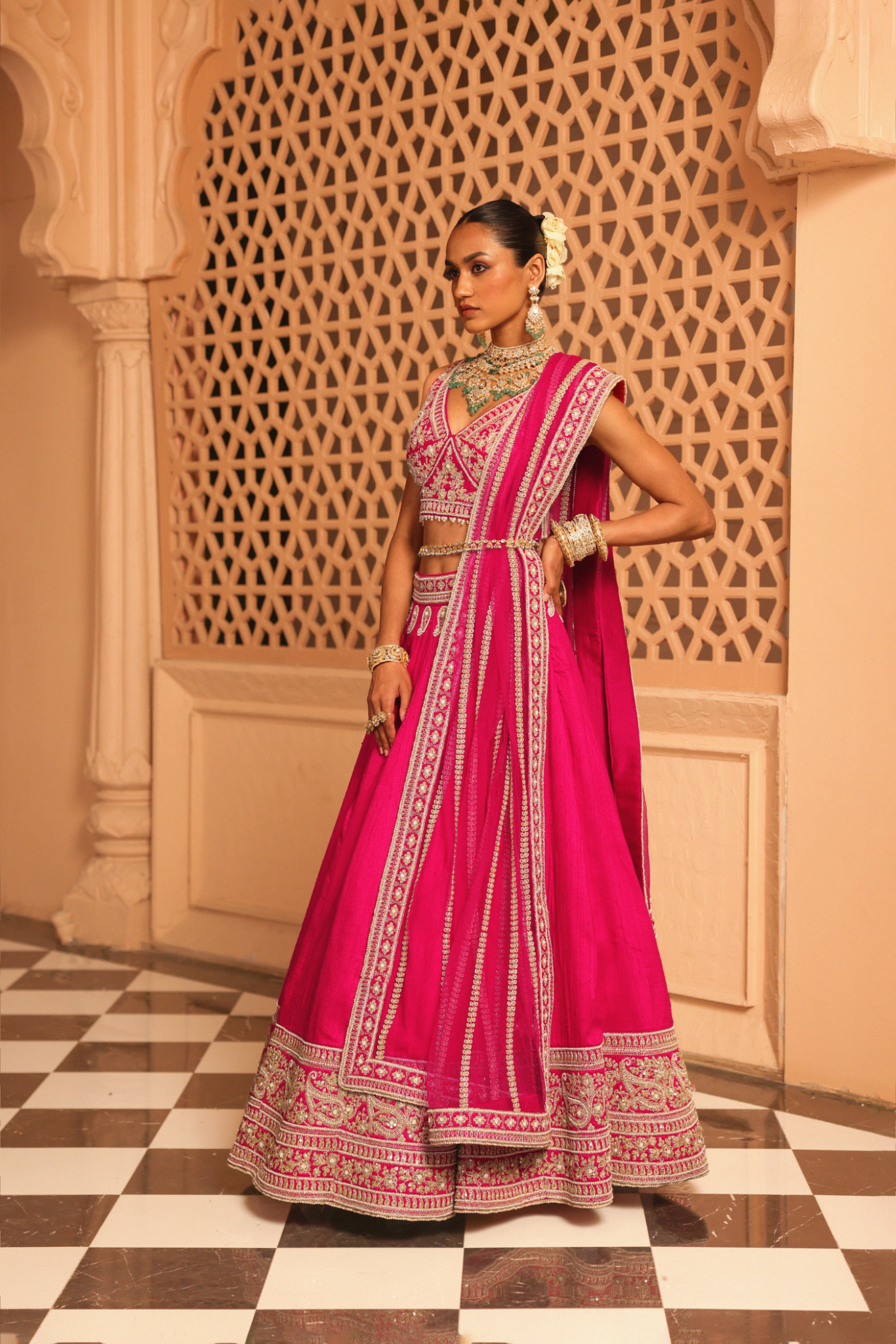 Ilma - Hotpink Lehenga with Blouse and Dupatta