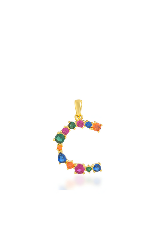 Multi Gemstone Alphabets Necklace - C