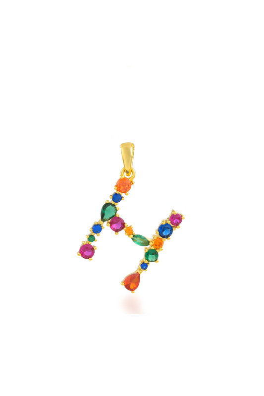 Multi Gemstone Alphabets Necklace - H