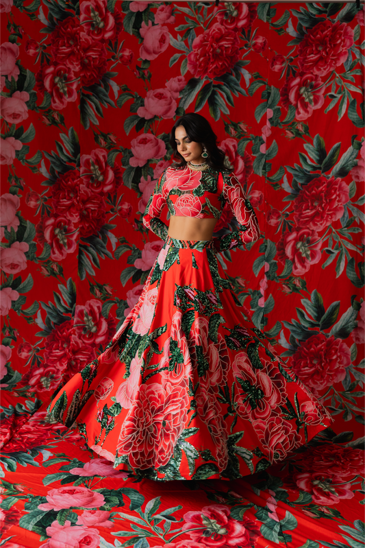 Red Freezy twill Lehenga