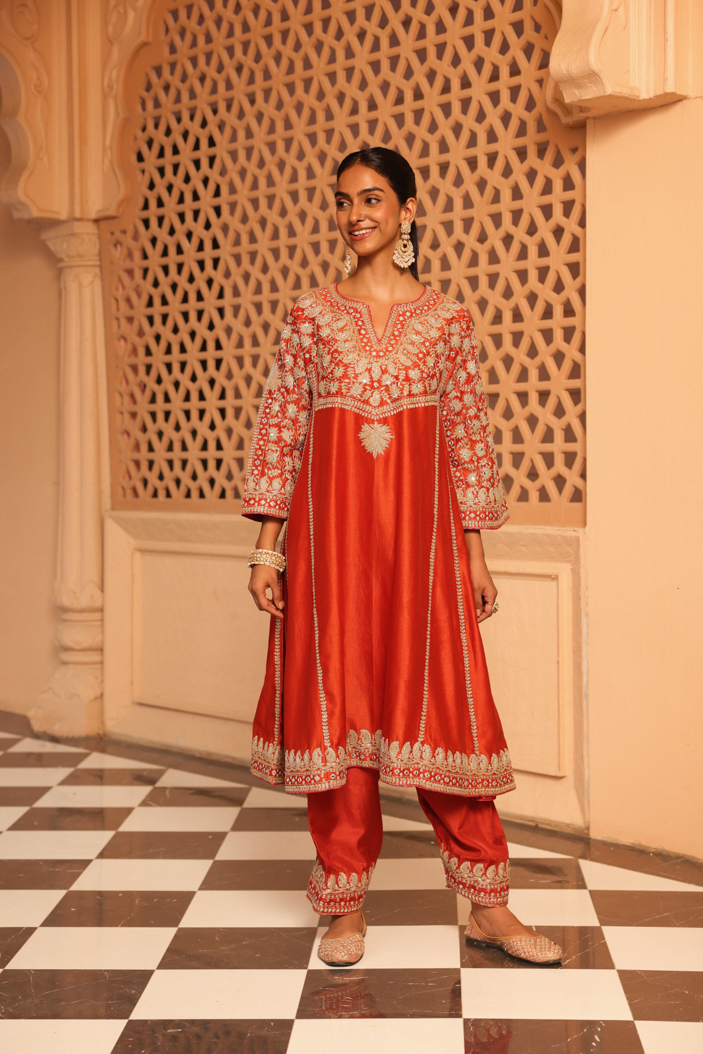 Aiman - Short Knee Length Chauga with Salwar and Khada Dupatta