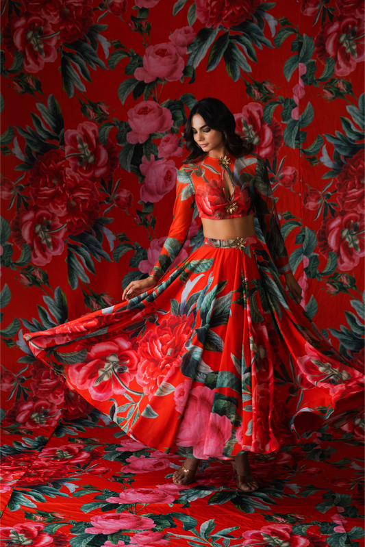 Red Georgette Lehenga Set