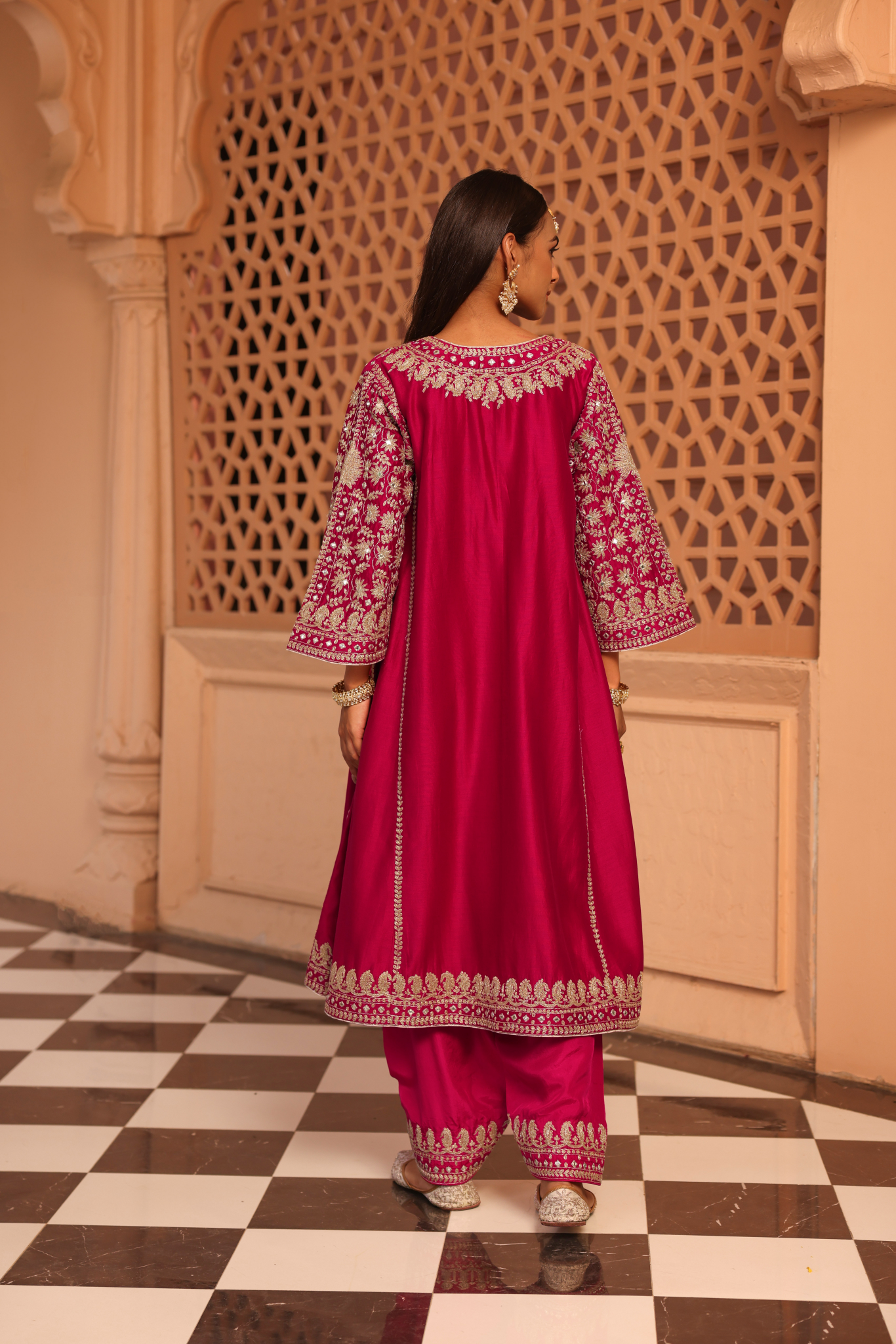 Aiman - Short Knee Length Chauga with Salwar and Khada Dupatta