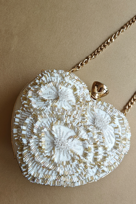 Floral Heart Bag - Pearl White