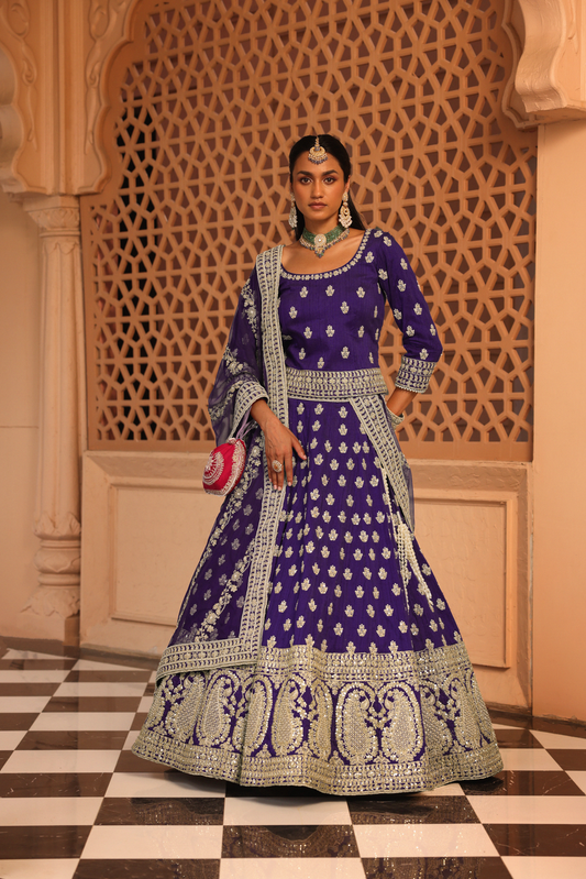 Aasmaa - Purple Lehenga with Choli and Dupatta