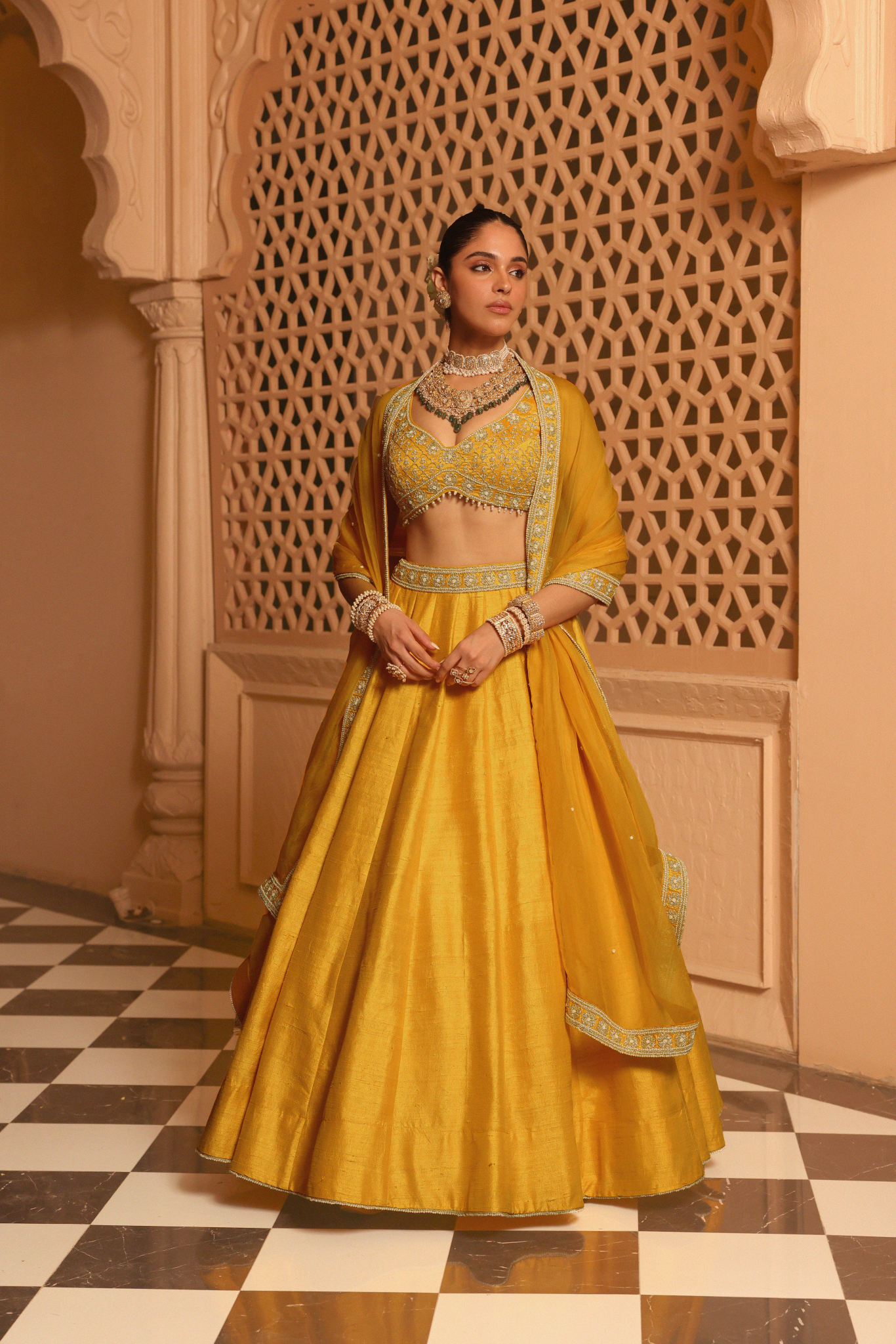 Mazhum - Mustard Lehenga with Blouse and Dupatta