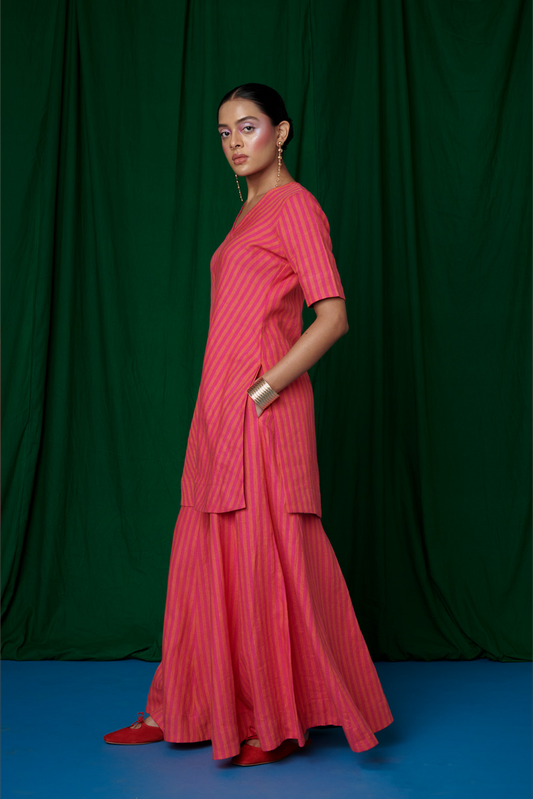 Coral Linen Sharara Set